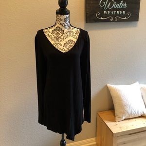 WHBM Black, long sleeved top with asymmetrical hem